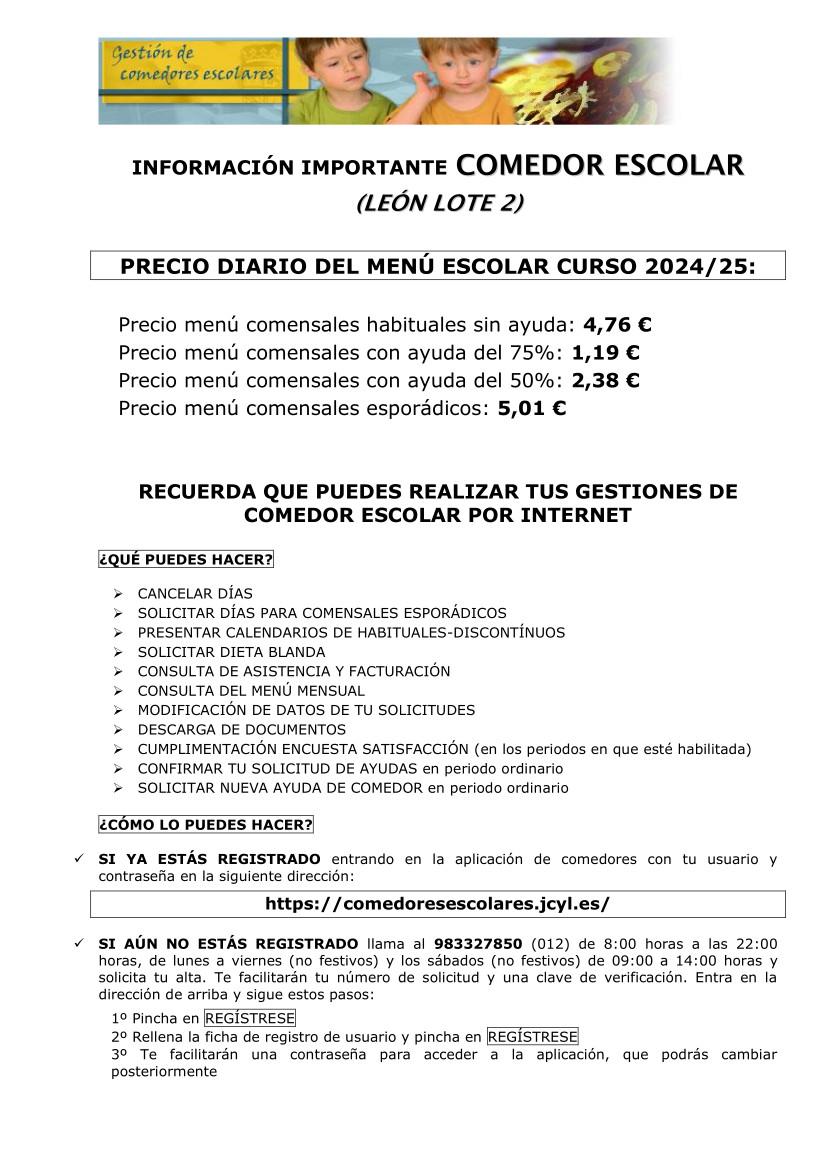 COMEDOR ESCOLAR 2024-25 PRECIOS